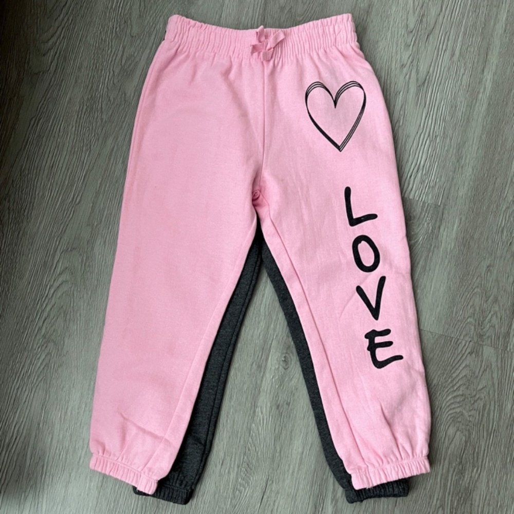 Sweet Butterfly Girls 2 Piece Jogger Pants Set, Pink Love/Solid Gray M (5-6)